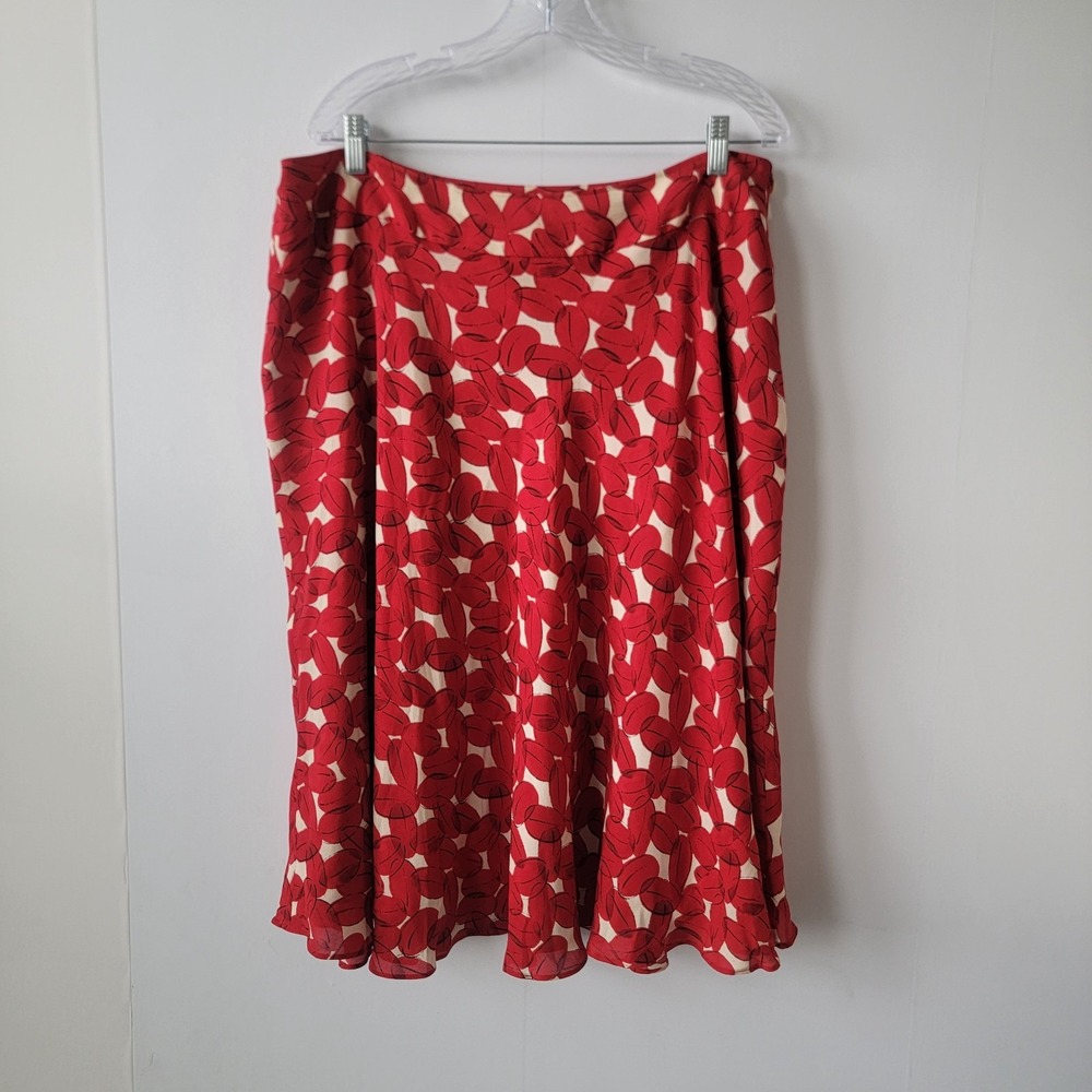 Jones New York women's abstract floral-print 100% silk midi flare skirt size 18